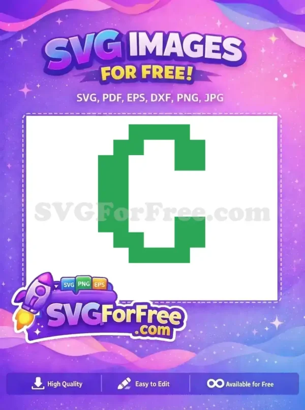 A free, simple green pixelated C shape design, perfect for Christmas projects and decorations.