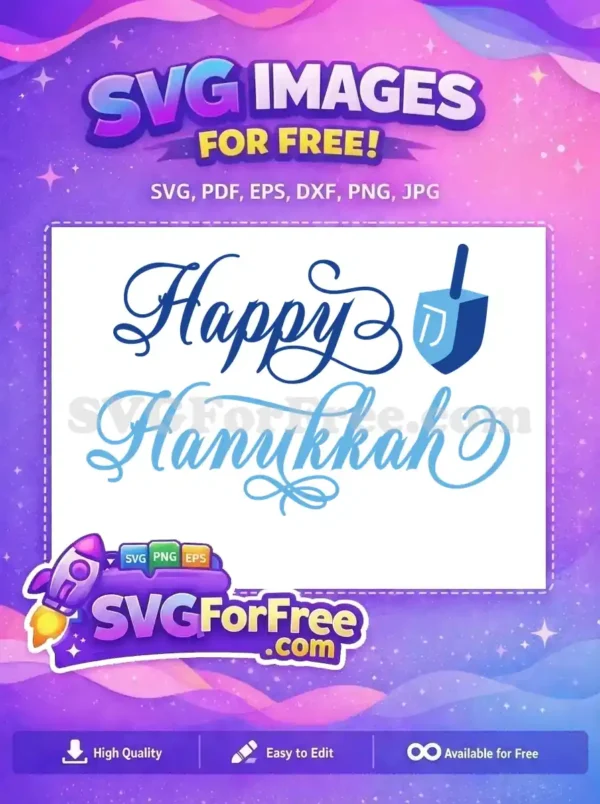 A free Hanukkah-themed design featuring stylish lettering with a blue dreidel symbol, perfect for holiday projects.