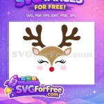 Free cute rosy cheeked reindeer Free brown antler red nose Christmas Free SVG - Instant Download