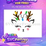 Free Cute Reindeer Face Free Christmas Lights Antlers Holiday Free SVG - Instant Download