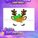 Free Brown Antlers Free Green Bow Eyelashes Christmas Reindeer Free SVG - Instant Download