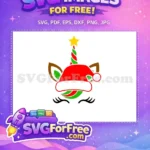 Free Red Hat Unicorn Free Striped Horn Golden Star Christmas Free SVG - Instant Download