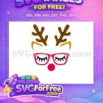 Free cute sleeping reindeer Free red glasses Rudolph Christmas Free SVG - Instant Download