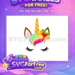 Free Colorful Mane Unicorn Free Holly Berries Bow Christmas Free SVG - Instant Download