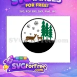 Free Brown Deer Fawn Free Green Trees Snowflakes Christmas Winter Free SVG - Instant Download
