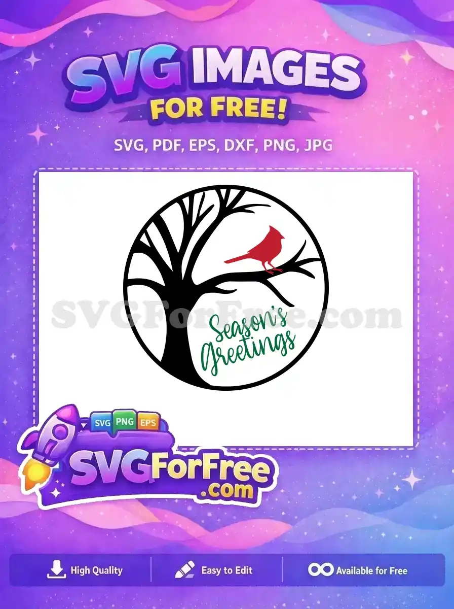 A vibrant free design featuring a red cardinal bird and festive Season's Greetings text, perfect for winter projects.