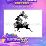 Free Leaping Black Reindeer Free Falling White Snowflakes Christmas Ornament Free SVG - Instant Download