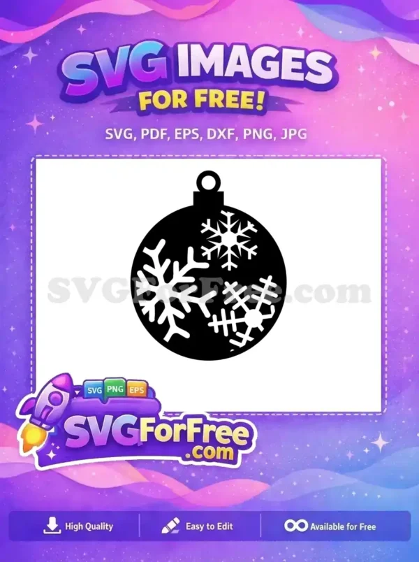 Free Black Ornament with White Snowflakes for Christmas A black Christmas ornament featuring white snowflakes, a free SVG design ideal for festive decorations.