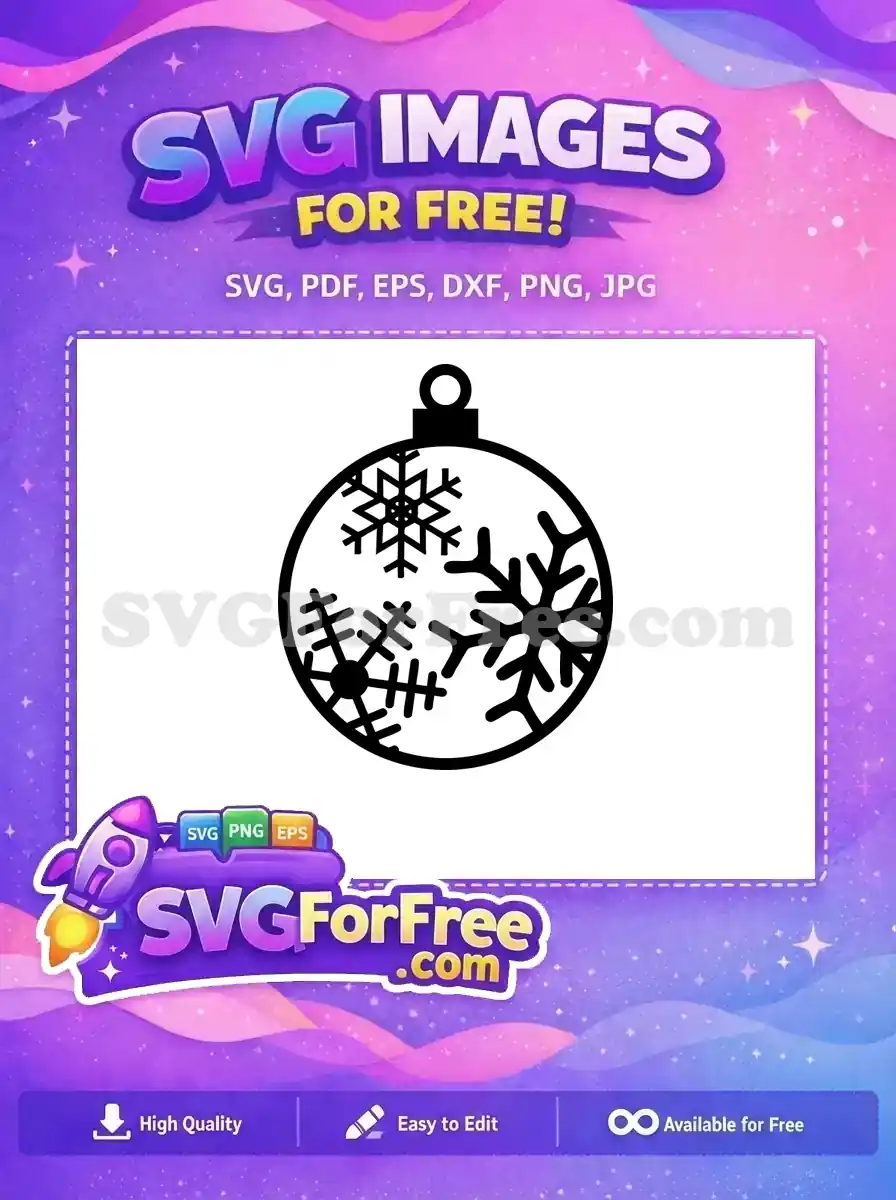 Free black snowflake ornament with detailed flakes for a wintery Christmas design in SVG format.