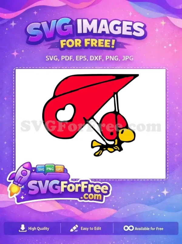 A colorful free SVG design of a bird wearing a red heart-shaped hat and a yellow beak, perfect for creative projects.