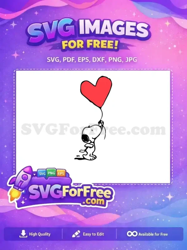 A free SVG design featuring Snoopy with a red heart above, perfect for Christmas or Peanuts fans.