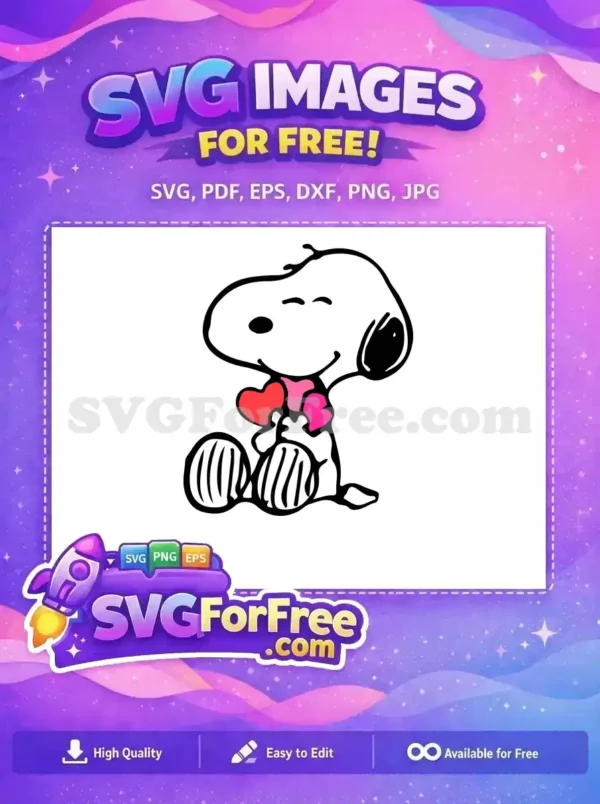 Free design featuring Snoopy holding red and pink hearts, bringing warmth and joy for festive occasions.