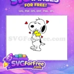 Free Affectionate Snoopy Kissing Free Yellow Woodstock Hearts Christmas Free SVG - Instant Download