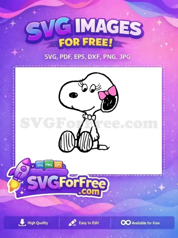 A cute Peanuts dog with a pink bow and striped legs in this free, charming design, perfect for various uses.