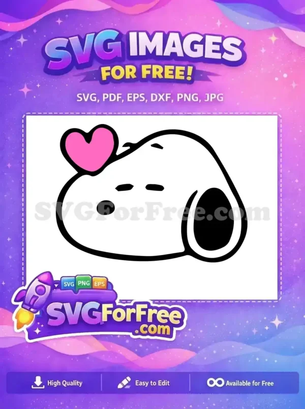 Free Sleeping Snoopy with Pink Heart for Peanuts-Themed Projects A cute and free design of a sleeping Snoopy with a pink heart, perfect for Peanuts or holiday-themed projects.