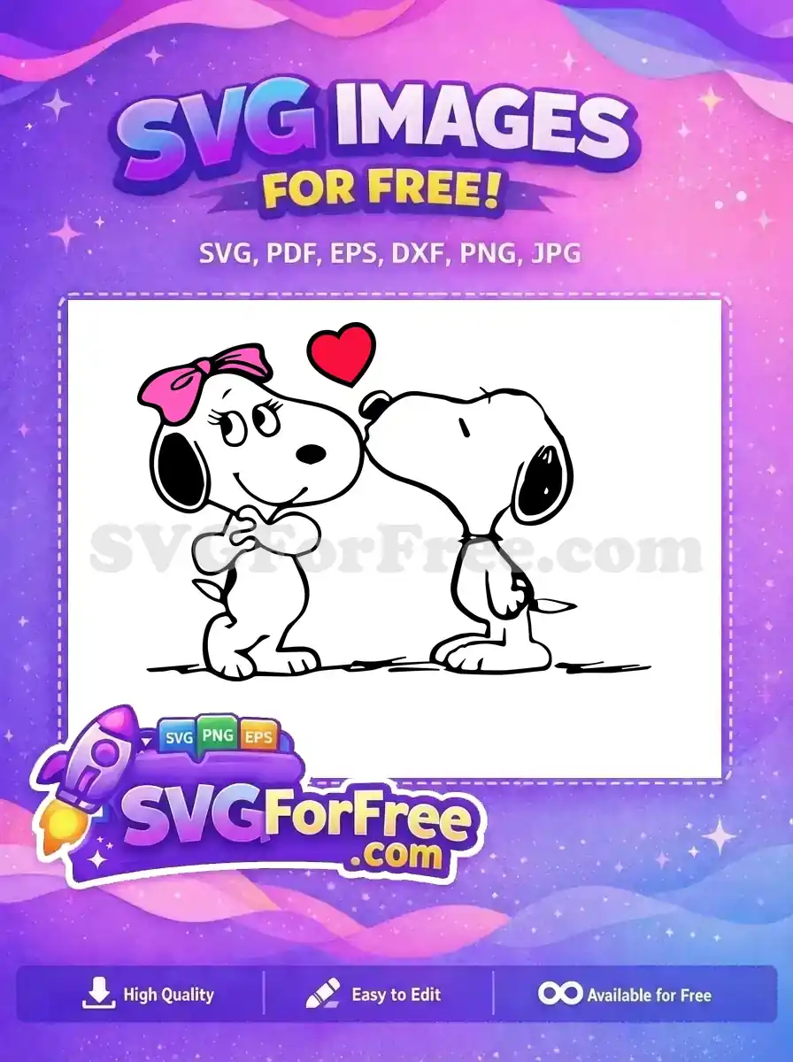 A charming free SVG featuring Snoopy and Belle with a heart, ideal for holiday-themed projects.