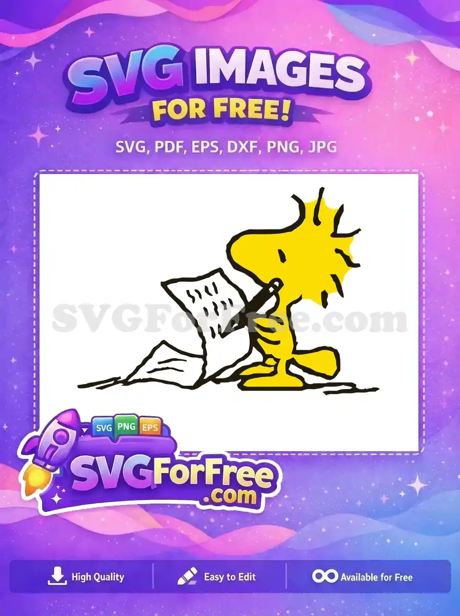 Woodstock from Peanuts drawing on paper with a pen in this free design, showcasing creativity and fun.