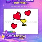 Free Yellow Woodstock Flying Free Red Hearts Peanuts Free SVG - Instant Download