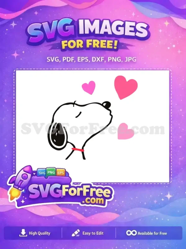 Free design featuring Snoopy with pink hearts, symbolizing love, making it ideal for Peanuts and Valentine's Day themes.