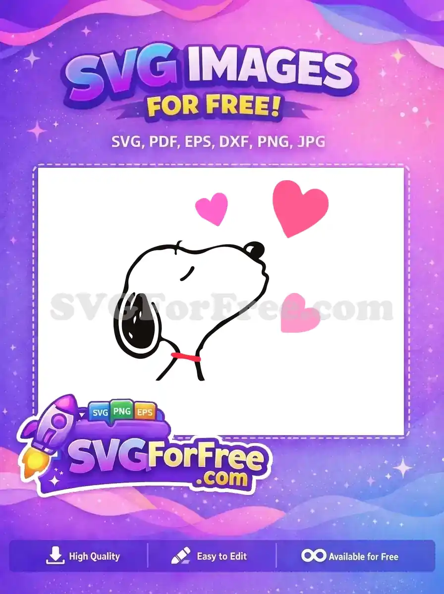 Free design featuring Snoopy with pink hearts, symbolizing love, making it ideal for Peanuts and Valentine's Day themes.