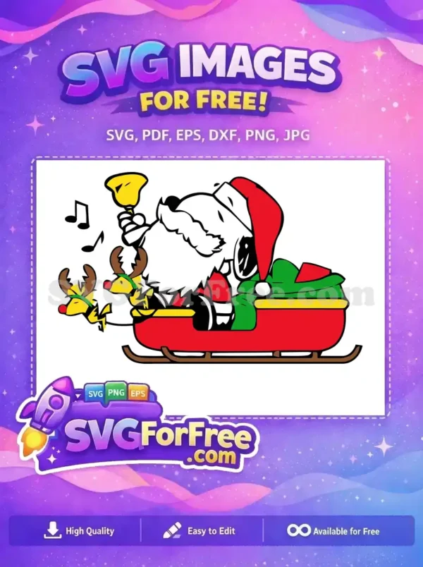Free Snoopy Santa Sleigh with Reindeer Design for Christmas Projects Snoopy as Santa in a sleigh with reindeer, capturing a fun Christmas spirit in this free design.