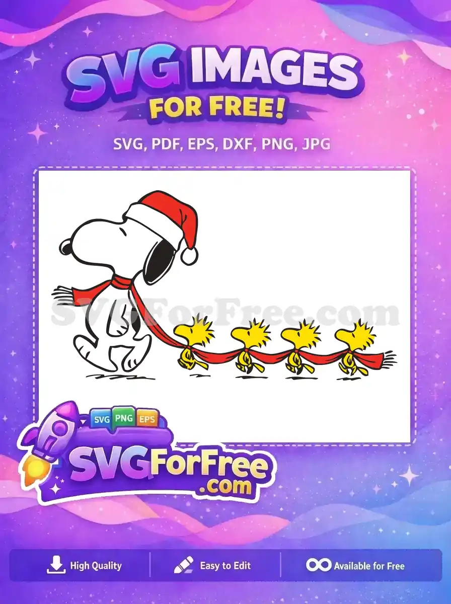 Free Snoopy in a Santa hat with Woodstock birds, perfect for Christmas-themed designs and decorations.