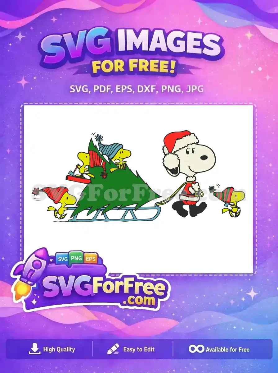 Free Snoopy Santa Tree Sled Free Woodstock Elves Christmas Free SVG