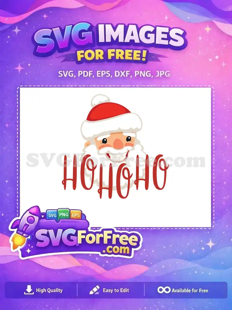 A free smiling Santa with a red hat and 'HOHOHO' text, ideal for Christmas crafts and designs.