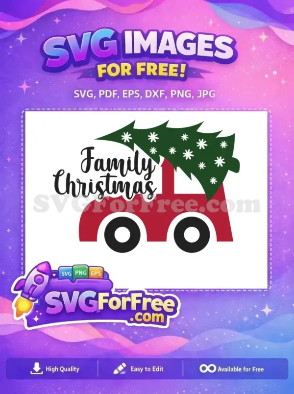 A free red truck with a Christmas tree for festive holiday designs, labeled 'Family Christmas'.