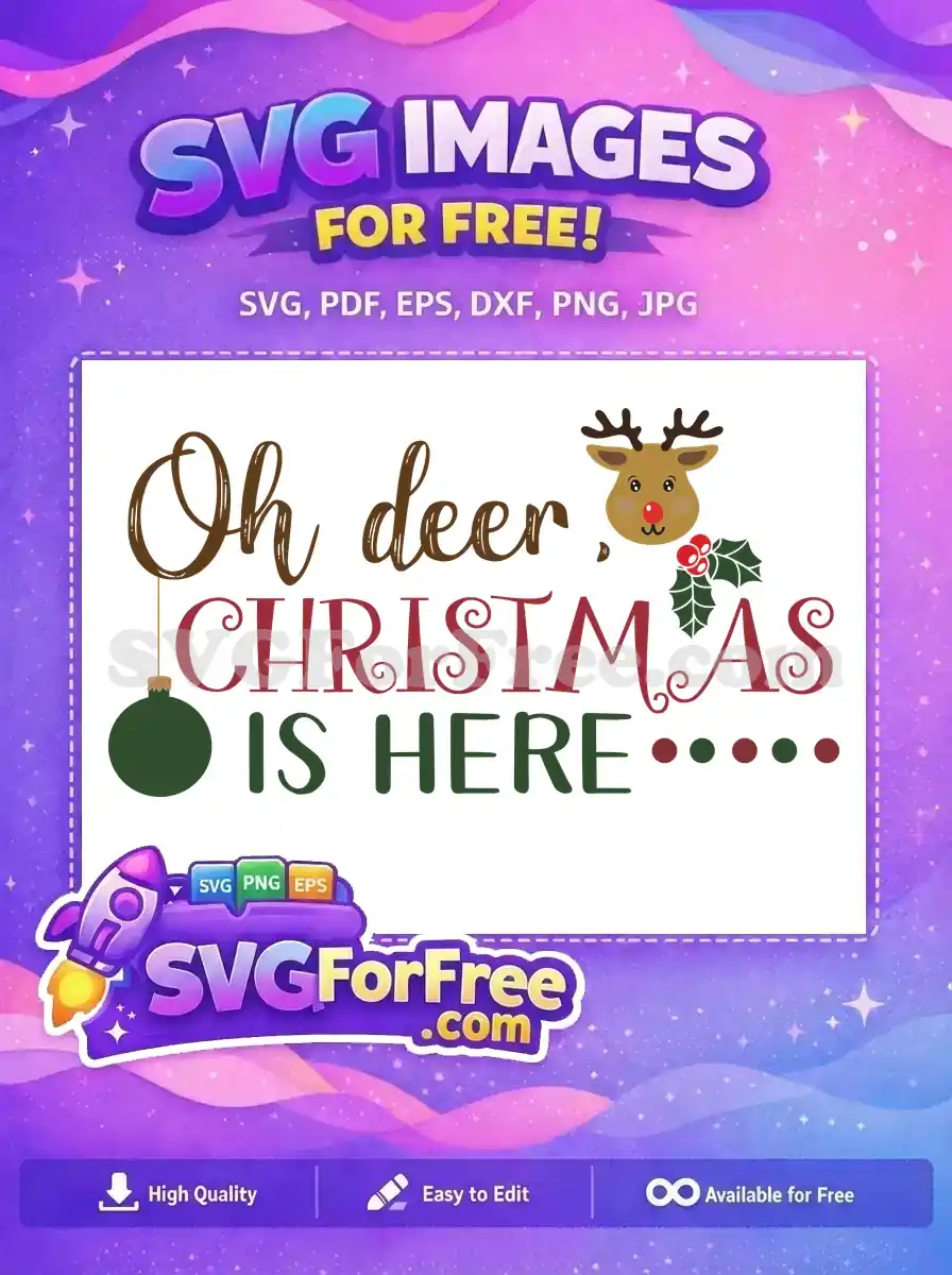 A cheerful Christmas SVG design with a cute reindeer, holly, and ornament, perfect for holiday crafts.