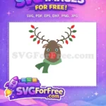 Free Cute Reindeer Free Lights Scarf Christmas Free SVG - Instant Download