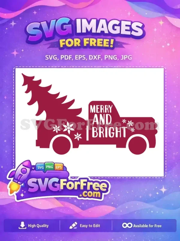 Free Maroon Truck Tree Free Merry Bright Snowflakes Christmas Free SVG