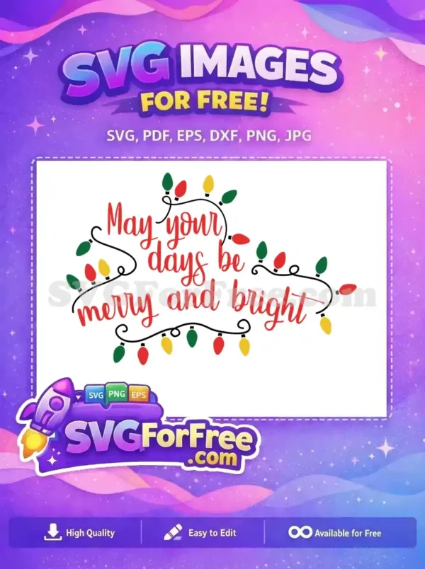 A colorful array of merry Christmas lights in a free SVG design, perfect for holiday projects.