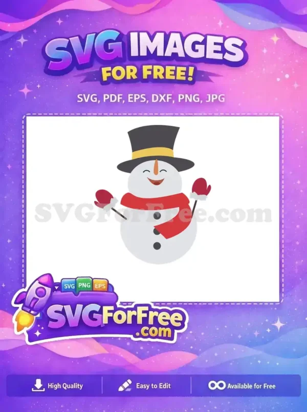Free Happy Snowman Black Hat Free Red Scarf Mittens Christmas Free SVG 2