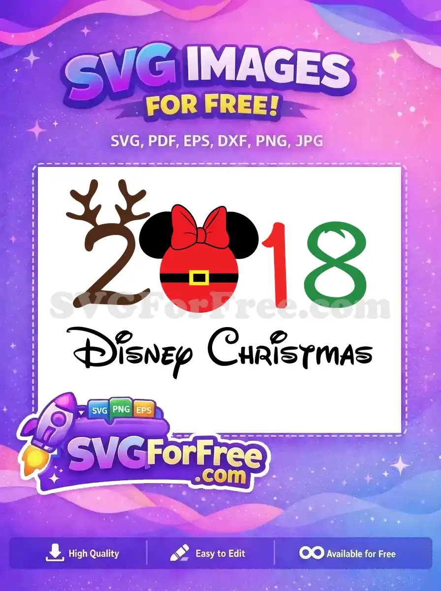 A free SVG design featuring a reindeer antler, red bow, and 2018 elements for Christmas projects.