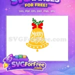 Free Golden Bell White Text Free Red Bow Green Holly Christmas Free SVG - Instant Download