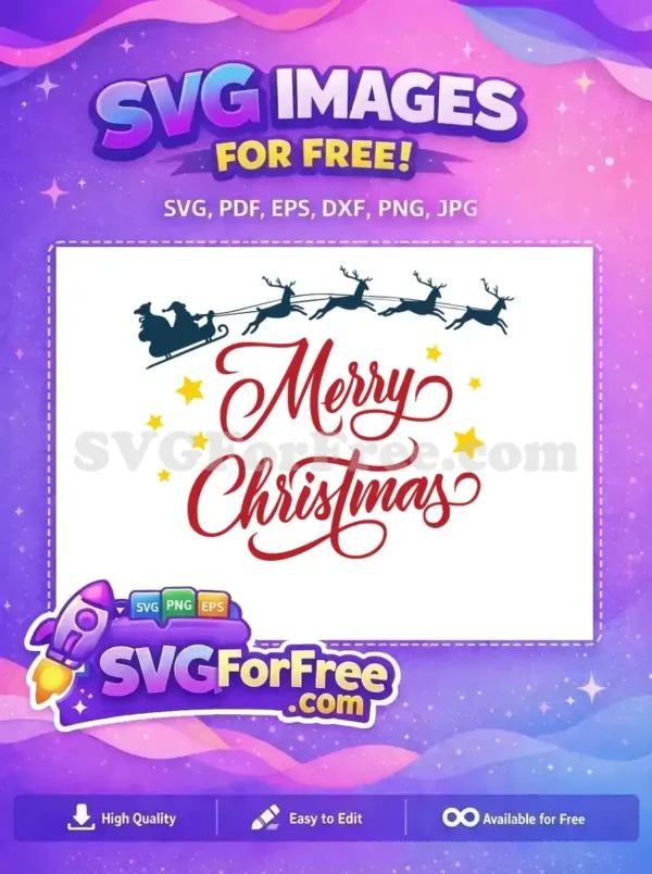 Free Santa Reindeer Free Red Merry Text Christmas Free SVG