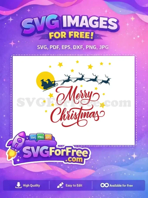 Free Santa Sleigh Flying Free Red Merry Christmas Starry Night Free SVG