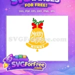 Free golden bell Free red bow holly text Christmas Free SVG - Instant Download