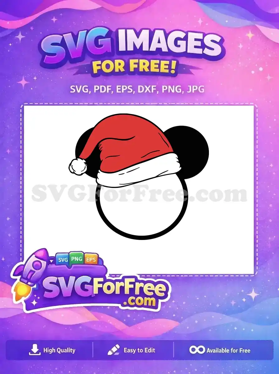 Free festive red Santa hat design with Mickey Mouse ears, ideal for Christmas decorations or projects.