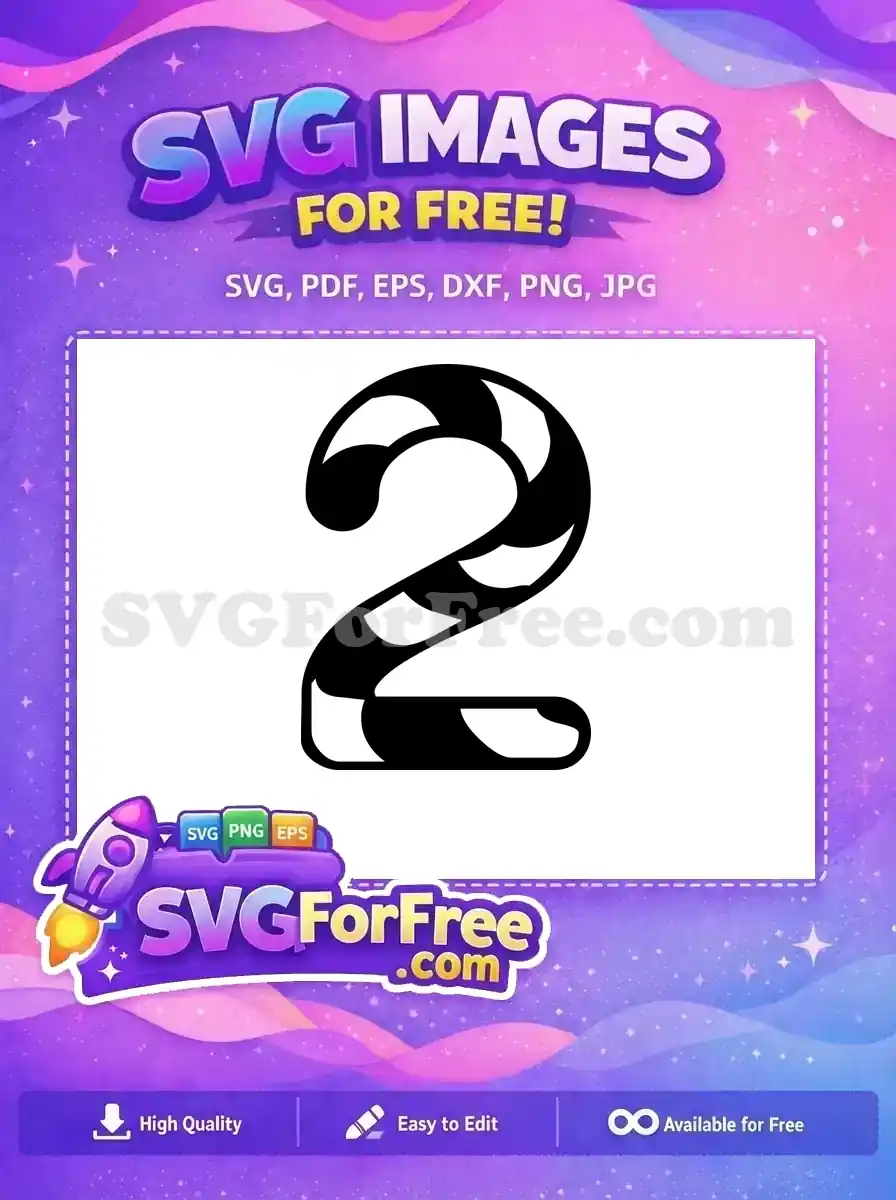 Free black and white striped number two design, resembling a candy cane, ideal for festive Christmas themes.