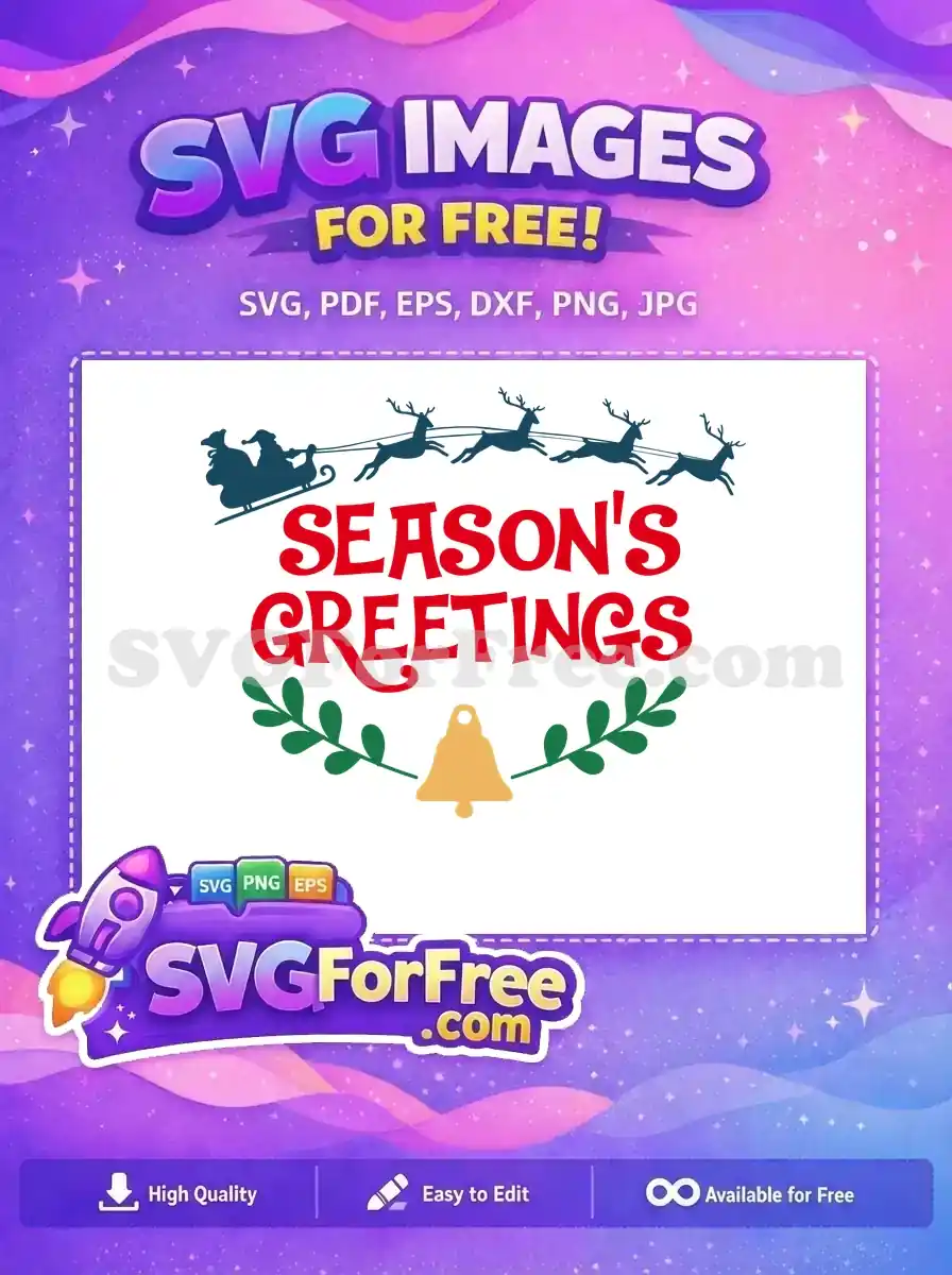 Free Flying Santa Reindeer Free Golden Bell Wreath Christmas Free SVG