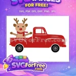 Free Happy Reindeer Red Scarf Free Red Truck Christmas Free SVG - Instant Download