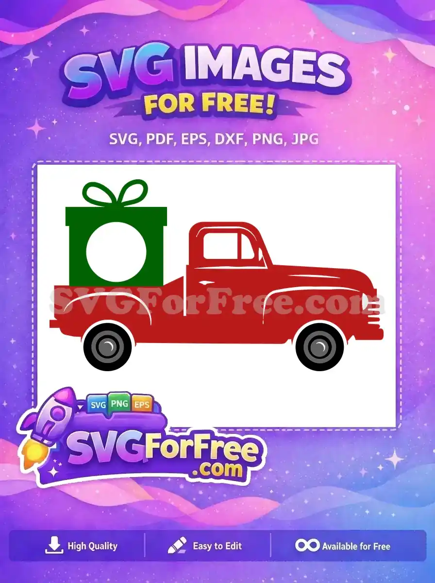 Free Red Vintage Truck Free Green Gift Box Christmas Free SVG 1