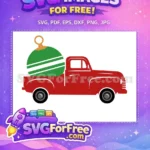 Free Red Vintage Truck Free Green Striped Ornament Christmas Free SVG - Instant Download