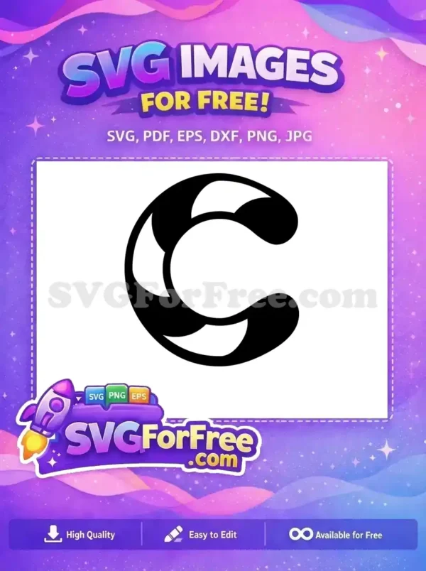 Free Abstract Swirl Design Featuring the Letter C – Monochrome Style A stylized monochrome letter 'C' with an abstract swirl design, ideal for creative projects, free SVG.