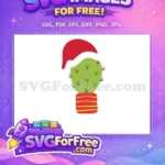 Free green cactus Free red striped pot Christmas Free SVG - Instant Download