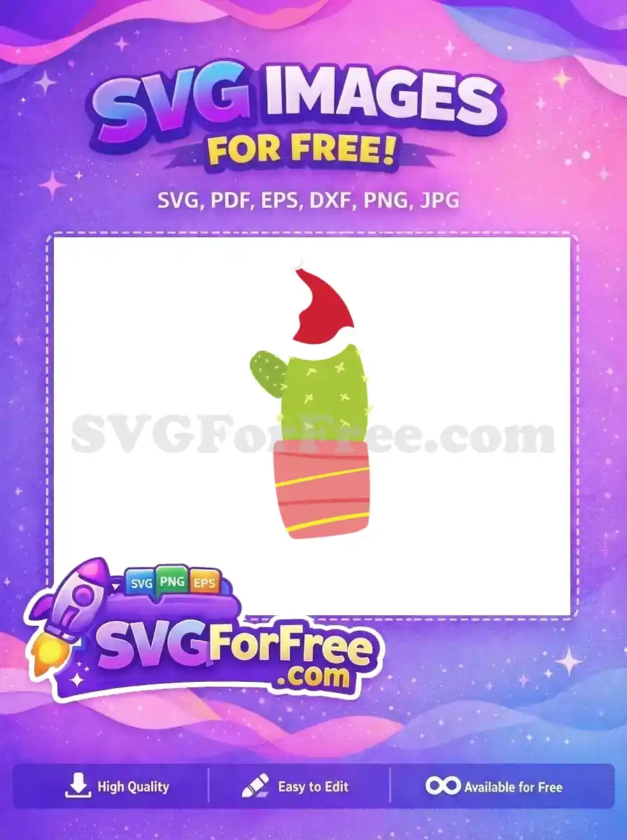 Free Green Cactus Free Santa Hat Pot Christmas Free SVG