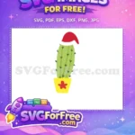 Free Green Cactus Red Hat Free Yellow Pot Christmas Free SVG - Instant Download