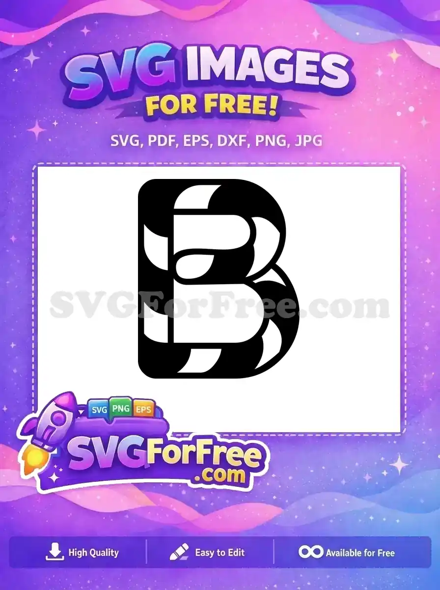A free elegant black letter 'B' design with a festive swirl pattern, ideal for Christmas and holiday use.